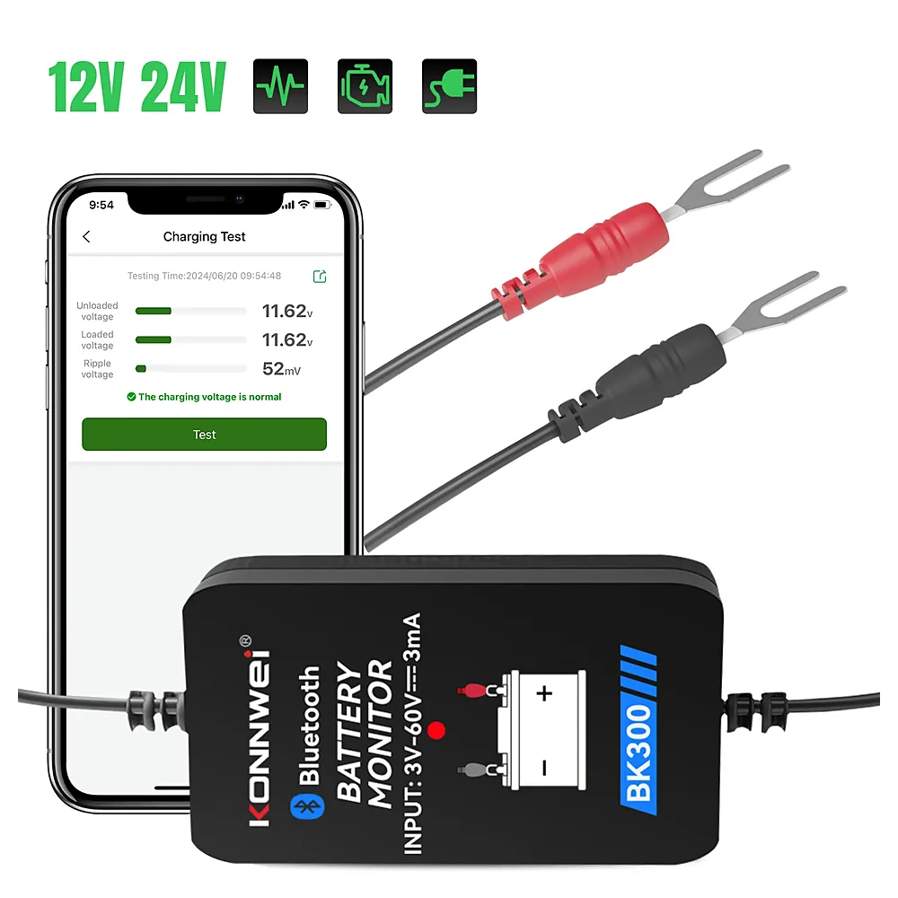 KONNWEI BK300 Bluetooth Battery Monitor for 12V/24V Systems | Deep Cycle Tester & Analyzer